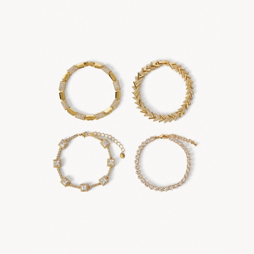 Gold Rhinestone Tennis Bracelets Set of 4